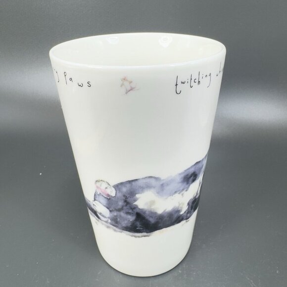 KENT POTTERY Sleeping Black White Kitty Cat Tall Coffee Mug Cup Porcelain 14Oz - Picture 10 of 11